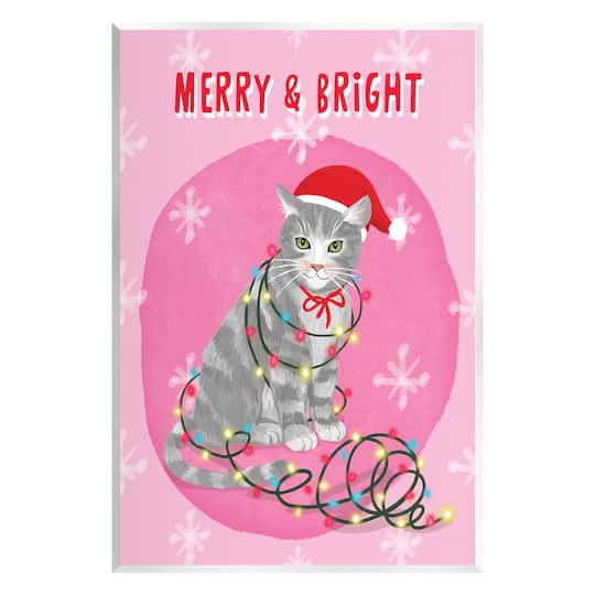 Stupell Industries Merry & Bright Christmas Cat Wall Plaque Art
